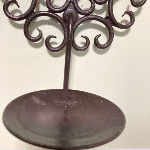 TREE OF LIFE Vintage Pair Circle Candle Holder Metal Wall Sconces 10 x 6.5 in - Picture 10 of 12